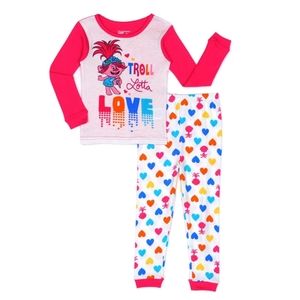 Toddler girls snug fit Trolls World Tour troll lotta love pajama pj set 2T